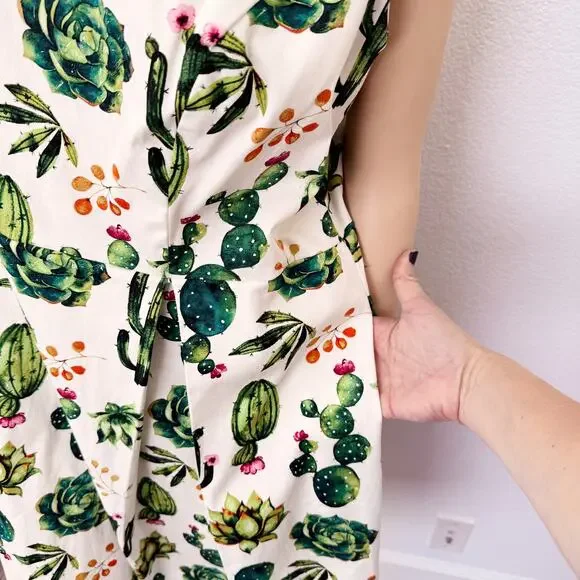 [Modcloth] Ixia Dashing Darling Succulent Cactus Retro A-Line Midi Dress Size 1X - Picture 10 of 12